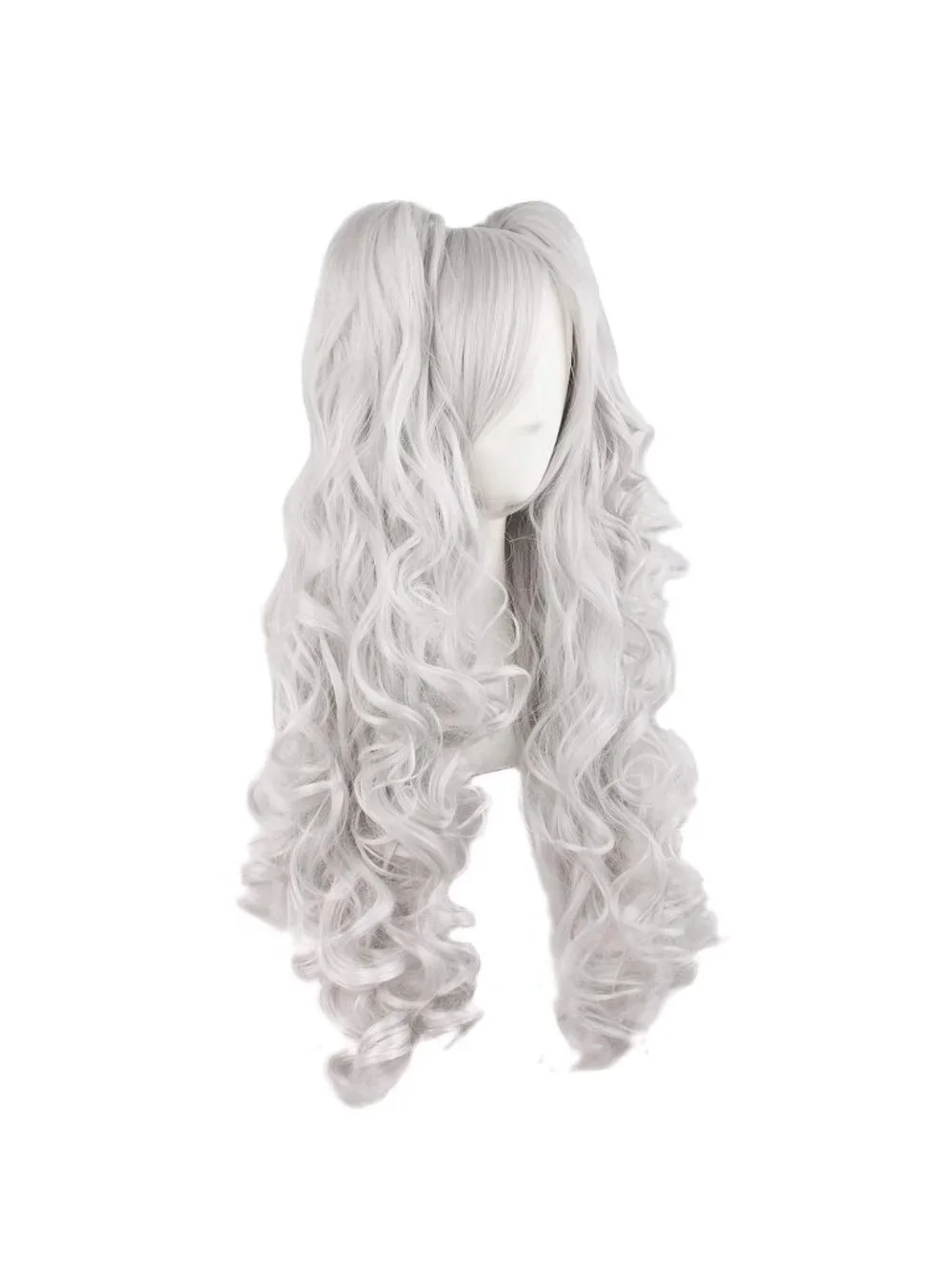 Women's Silver Grey 28 Inch Lolita Long Curly 2 Ponytails Clip On Cosplay Wigs